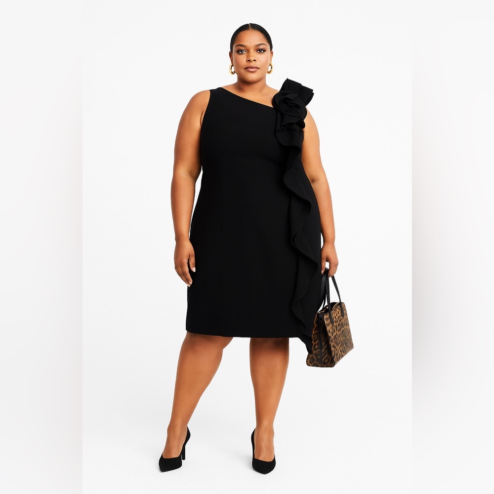 Teri Jon Black ruffle accent dress